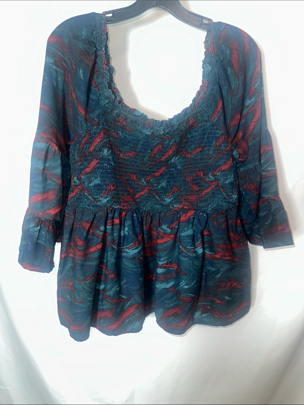 Terra & Sky Teal and Red Smocked Peasant Tunic